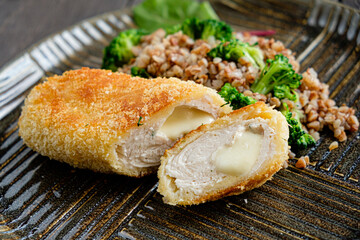 chicken cutlet with cheese and buckwheat
