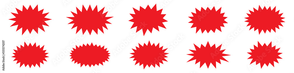Aufkleber bursting shape speech bubbles set. starburst and sunburst cartoon shapes. splash star icon set in fl