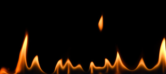 Close up fire flames isolated on black background