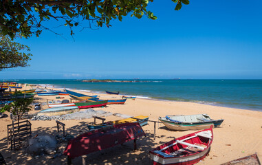 fishermen boat on the beach of Itapoa Itaparica, Vila Velha, Vitoria, Espirito Santo, Brazil
