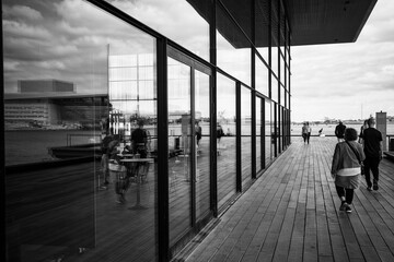 Reflections in a windows at Copenhagen Harbor