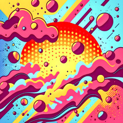 Hand drawn illustration, Retro and 90s style, Pop Art, Abstract, Crazy, and Psychedelic Background.