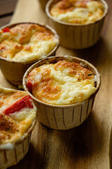 Cheese egg souffle on wooden background