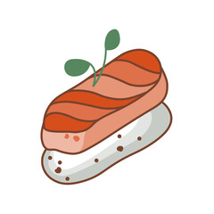 Nigiri with salmon. Suitable for restaurant banners, logos, and fast food advertisements. Japanese food. Asian food.