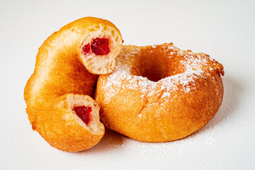 donut with jam on the white background