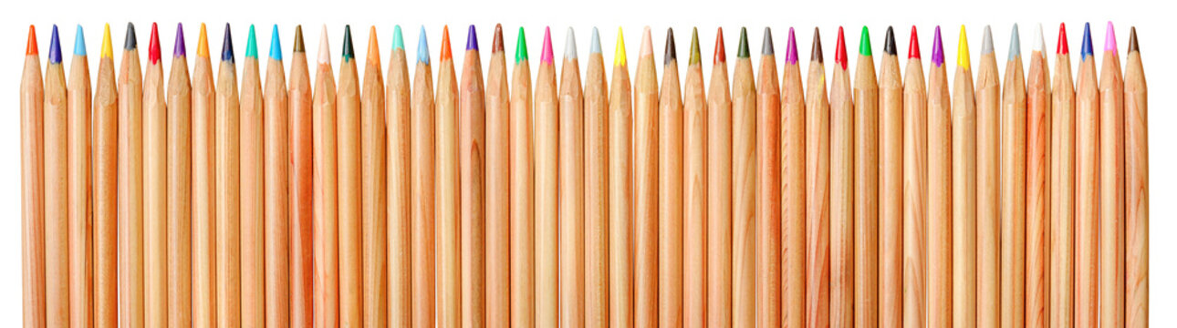 Colored pencils with blank space on craft cardboard, frame concept