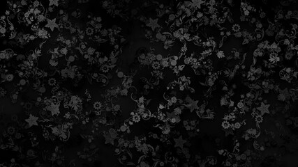 Illustration of a black background with grey floral patterns and added effects