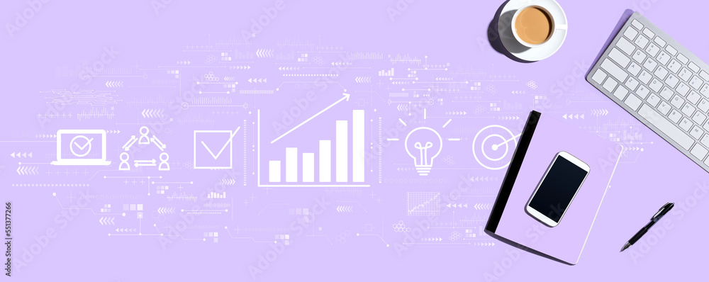 Poster marketing concept with a computer keyboard and office items