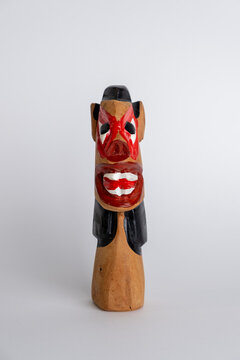 Wooden carved frown craft. In Brazilian folklore, the "carranca" protects from evil spirits.