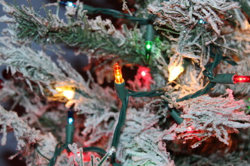 Christmas tree with lights close-up photo