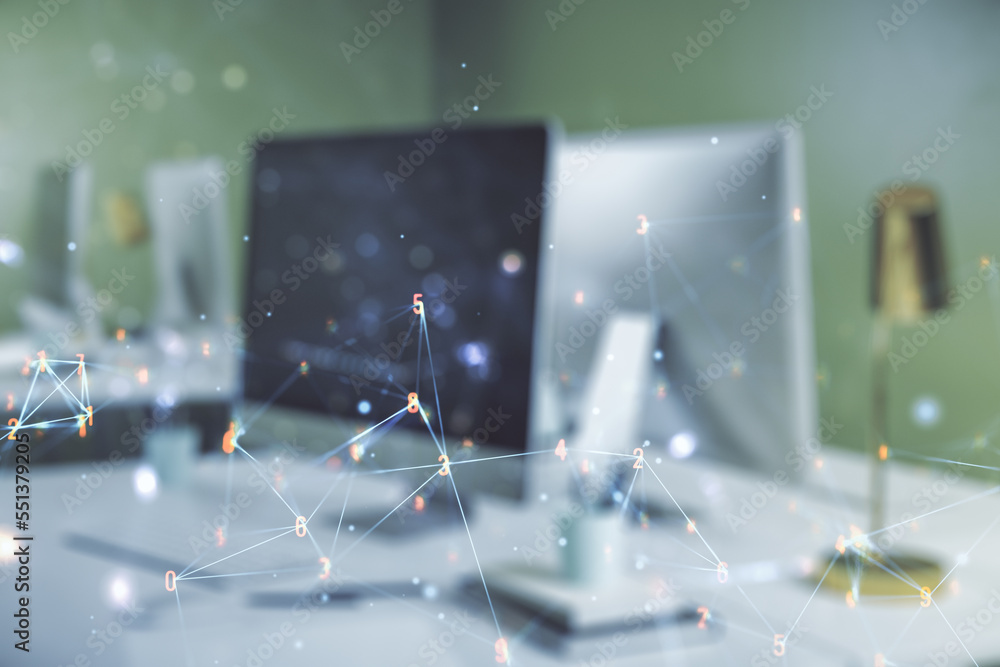 Poster creative concept of wireless technology on modern laptop background. big data and database concept. 