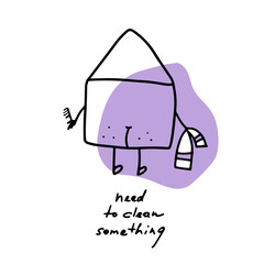 The envelope goes to wash with a towel in hand, view from the back. Funny isolated vector illustration.