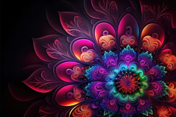 Printed roller blinds Mandala Hypnotic fractal mandala pattern in colorful neon colors as background illustration