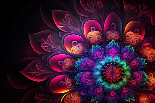 Fototapeta Hypnotic fractal mandala pattern in colorful neon colors as background illustration