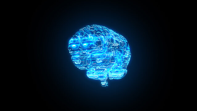 Meta Brain, 3D render of human brain with glow colourful surface