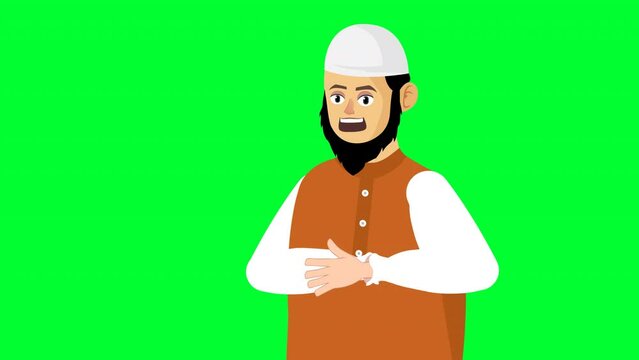 Muslim Prayer Movements on Green screen. Ruku sajdah Praying Cartoon Muslim man 4k animation. Islamic holiday Salah praying salat or namaz, Ramadan Kareem And Islamic Culture