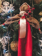 A motanka doll as a Christmas tree decoration. A traditional Ukrainian handmade doll is a charm for...