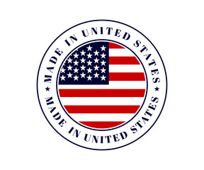 Made in United states circle label. USA flag, United States emblem for product, USA flag label on white background. 