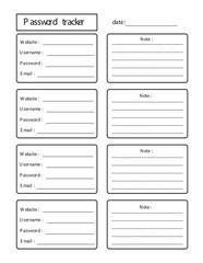 Password logbook tracker, Diary, Password Tracker, Password Log Book, Diary Publishing.  Vector