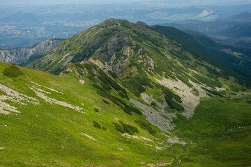 Beautiful view of the Tatra Mountains landscape. View of the mountains from the top. High mountain landscape.