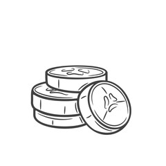 Banana slices line icon vector illustration. Hand drawn outline stack of chopped one tropical fruit with peel and seeds, ripe banana cut into group of round juice pieces for cooking organic food