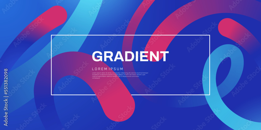 Poster Abstract gradient background with dynamic curved lines of different thicknesses. Banner template in blue and red neon colours. Design element for header, website, flyer, coupon. Vector eps 10
