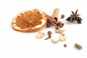 a set of spices for a warming drink in winter. ingredients for winter hot drinks(tea, mulled wine, punch).