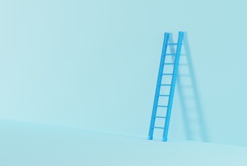 Ladder by the wall. Business concept, climbing to the top and achieving goals. Ladder touching and leaning against the wall. 3D render, 3D illustration.