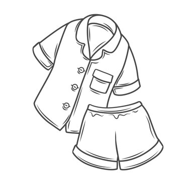 Pajamas line icon vector illustration. Hand drawn outline pyjama suit with pants and shirt for sleeping at night, cute nightwear for women to wear at bedtime, summer female clothes for pajama party