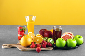 fruits and juice on non isolated background 