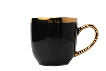 empty black cup, bowl, teacup, mag, isolated on white background, vintage black cup with gold rim...
