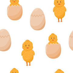 Kids seamless pattern with chick in egg