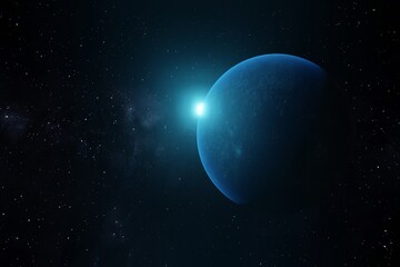 Outer space, planet view and star after planet. Science fiction concept. 3d render.