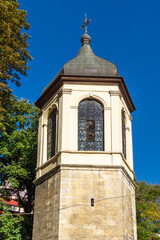 Building and street at the center of city of Ruse, Bulgaria