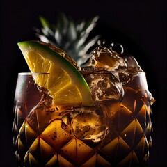 Cocktail with pineapple on black background - 551383644