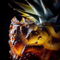 Cocktail with pineapple on black background - 551383646