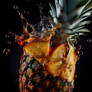 Cocktail with pineapple on black background