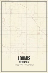 Retro US city map of Loomis, Nebraska. Vintage street map.