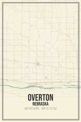Retro US city map of Overton, Nebraska. Vintage street map.