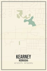 Retro US city map of Kearney, Nebraska. Vintage street map.