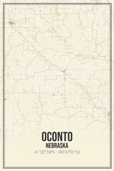 Retro US city map of Oconto, Nebraska. Vintage street map.