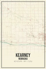 Retro US city map of Kearney, Nebraska. Vintage street map.
