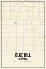 Retro US city map of Blue Hill, Nebraska. Vintage street map.