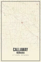 Retro US city map of Callaway, Nebraska. Vintage street map.