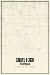 Retro US city map of Comstock, Nebraska. Vintage street map.