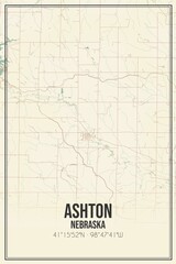 Retro US city map of Ashton, Nebraska. Vintage street map.