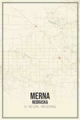 Fototapeta premium Retro US city map of Merna, Nebraska. Vintage street map.