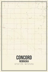Retro US city map of Concord, Nebraska. Vintage street map.