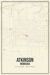 Retro US city map of Atkinson, Nebraska. Vintage street map.