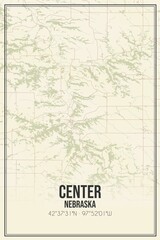Retro US city map of Center, Nebraska. Vintage street map.